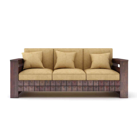 Sofia Solid Sheesham Wood 3 Seater Sofa (Walnut Finish)