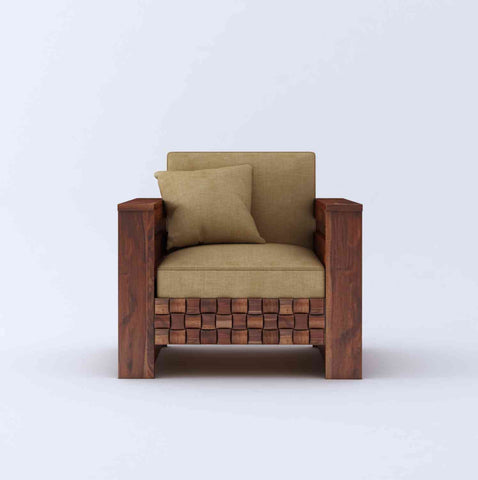 Olivia Solid Sheesham Wood Single Seater Sofa (Natural Finish)