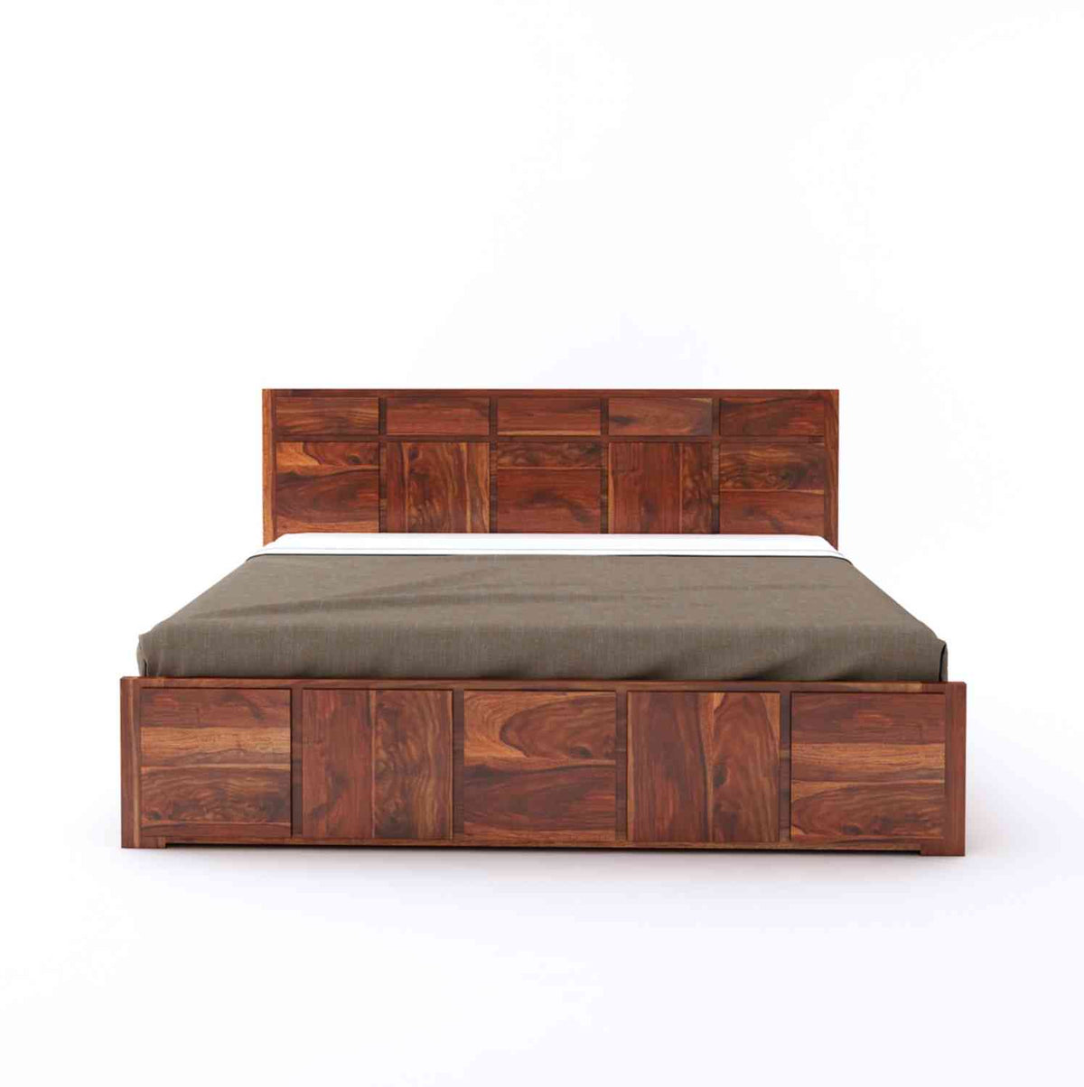 Mobell Solid Sheesham Wood Bed With Box Storage (Queen Size, Natural Finish)