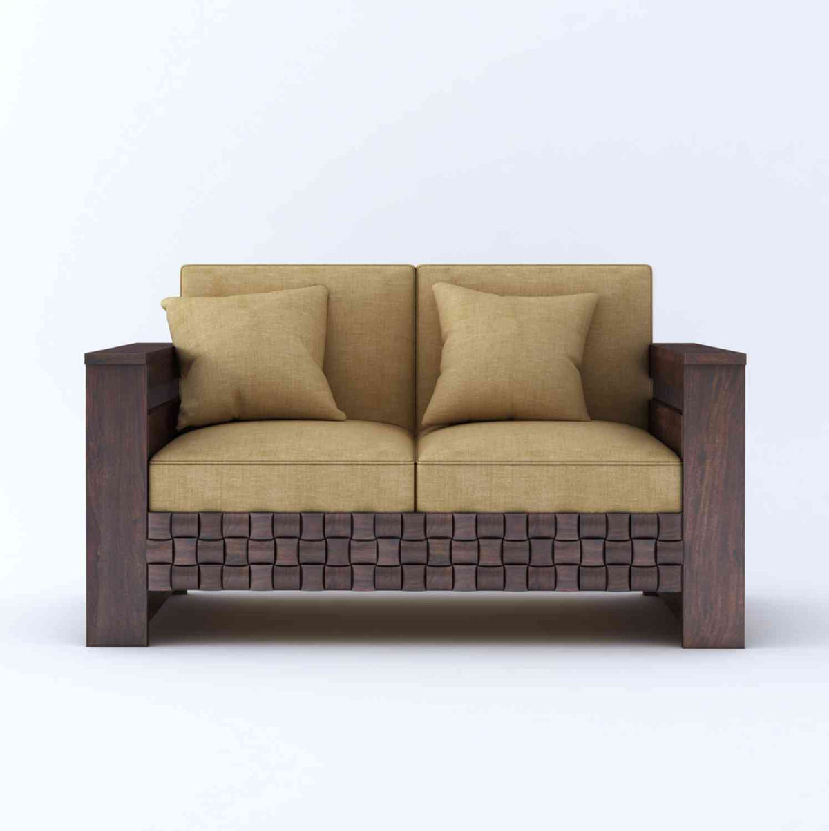 Olivia Solid Sheesham Wood 2 Seater Sofa (Walnut Finish)