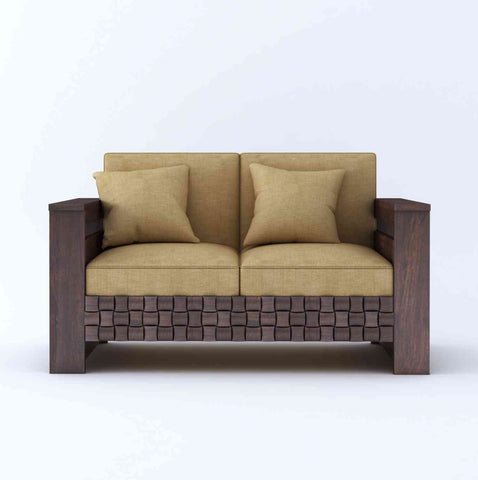 Olivia Solid Sheesham Wood 2 Seater Sofa (Walnut Finish)