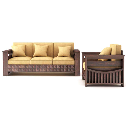 Sofia Solid Sheesham Wood 5 Seater Sofa Set (Walnut Finish, 3+1+1)