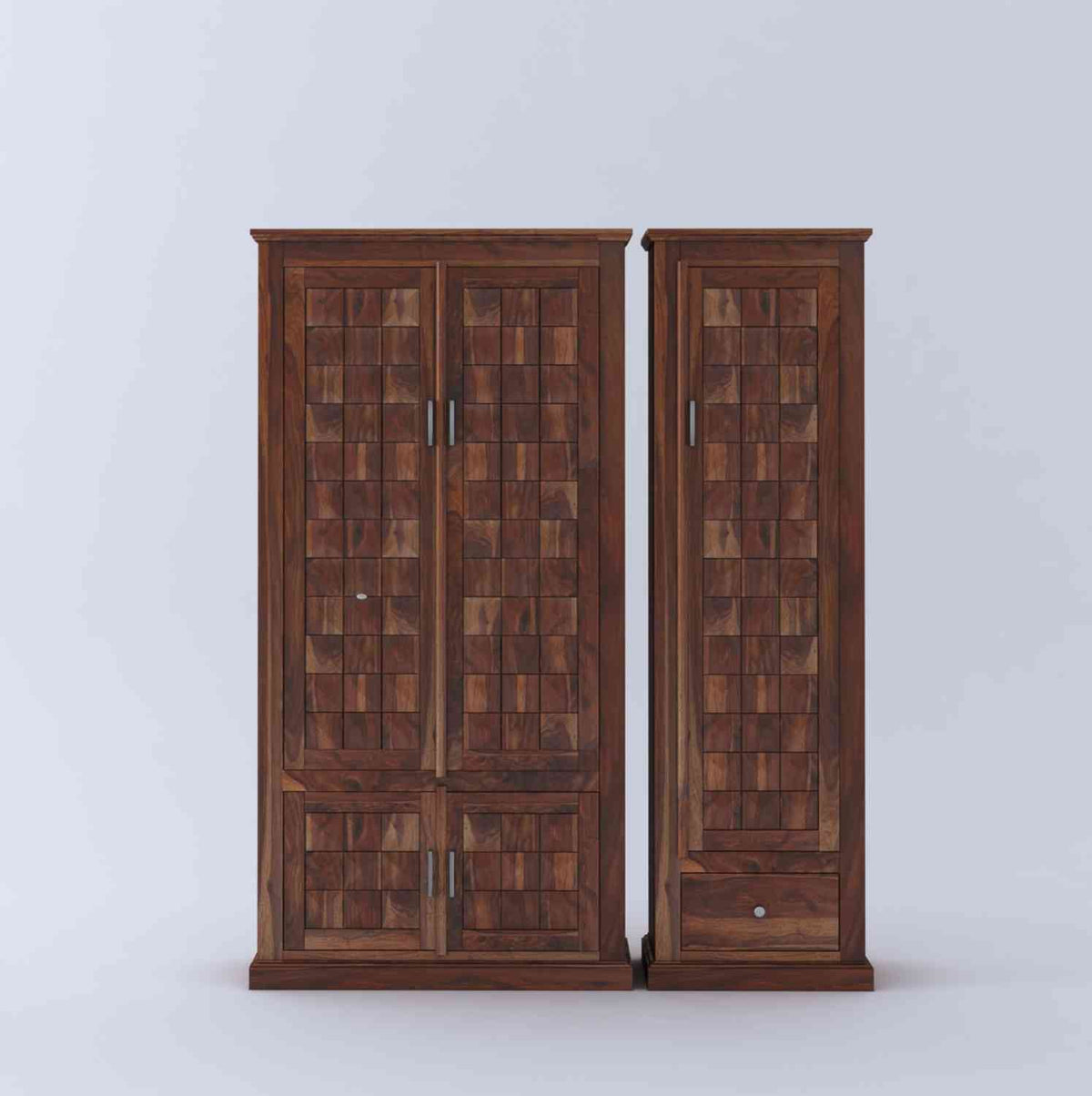 Sofia Solid Sheesham Wood Wardrobe Set (Natural Finish)