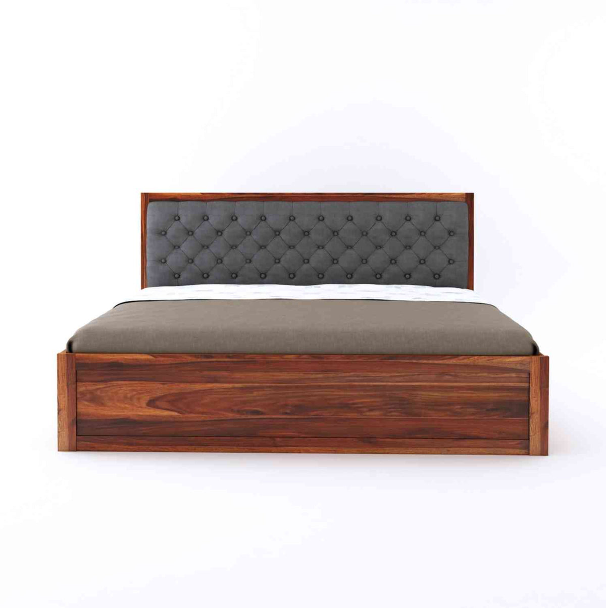 Elementra Solid Sheesham Wood Bed With Box Storage (King Size, Natural Finish)