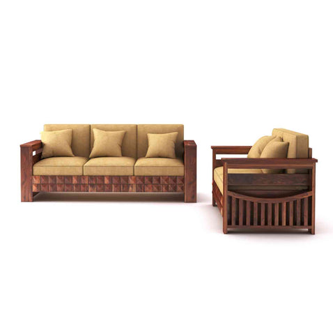 Sofia Solid Sheesham Wood 5 Seater Sofa Set (Natural Finish, 3+2)
