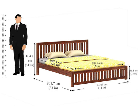 Maurice Solid Sheesham Wood Bed Without Storage (King Size, Natural Finish)