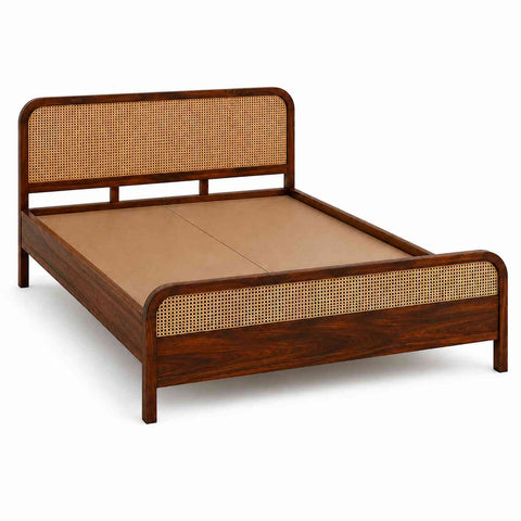 Canejoy Solid Sheesham Wood Bed Without Storage (King Size, Walnut Finish)
