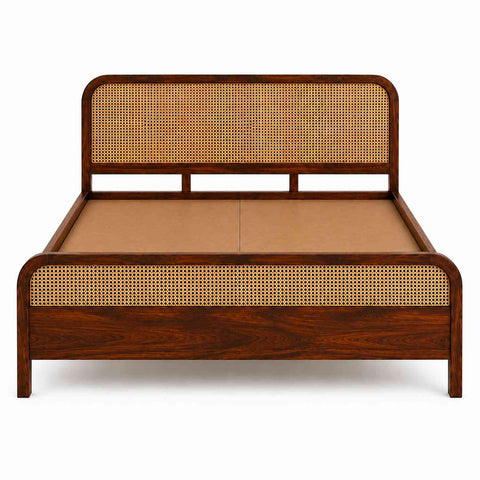 Canejoy Solid Sheesham Wood Bed Without Storage (Queen Size, Walnut Finish)