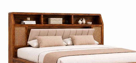 Canejoy Solid Sheesham Wood Bed With Box Storage (King Size, Natural Finish)