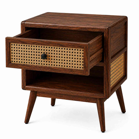 Canejoy Solid Sheesham Wood Bedside Table With 1 Drawer (Walnut Finish)