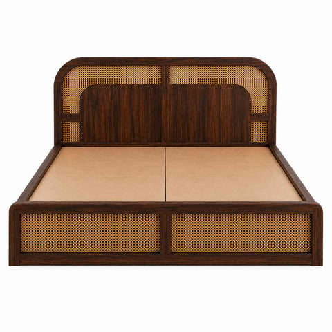 Canejoy Solid Sheesham Wood Bed With Manual Box Storage (King Size, Walnut Finish)