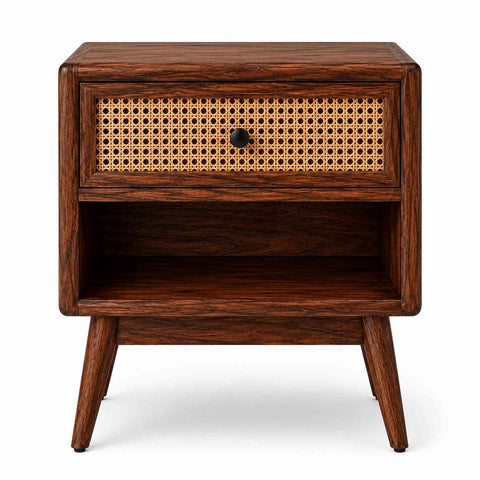 Canejoy Solid Sheesham Wood Bedside Table With 1 Drawer (Walnut Finish)