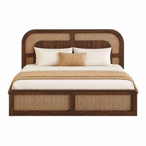 Canejoy Solid Sheesham Wood Bed With Manual Box Storage (Queen Size, Walnut Finish)