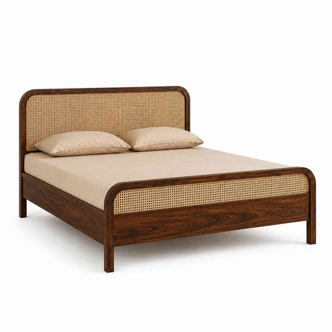 Canejoy Solid Sheesham Wood Bed Without Storage (King Size, Walnut Finish)