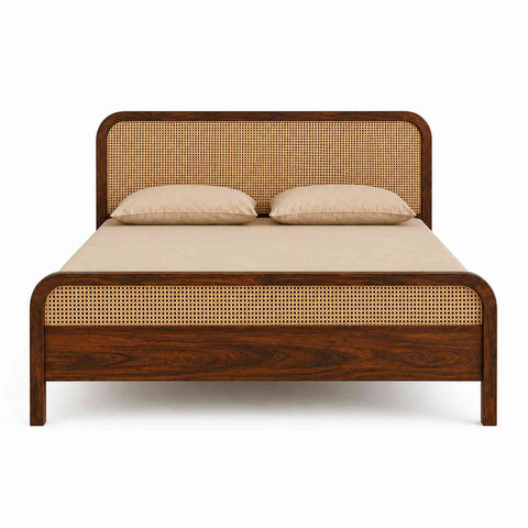 Canejoy Solid Sheesham Wood Bed Without Storage (Queen Size, Walnut Finish)