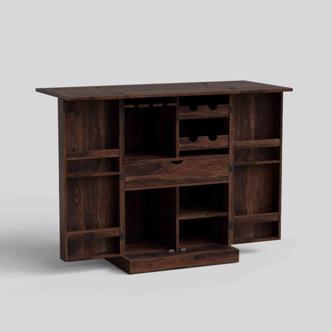 Sofia Solid Sheesham Wood Bar Cabinet (Walnut Finish)