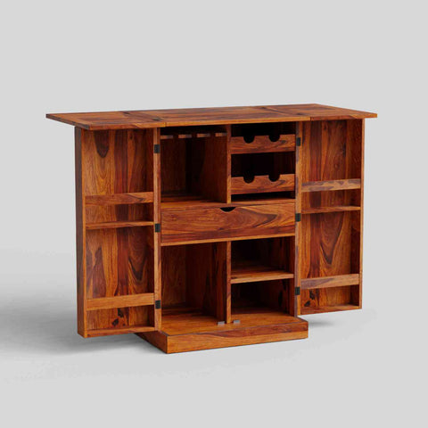 Sofia Solid Sheesham Wood Bar Cabinet (Natural Finish)