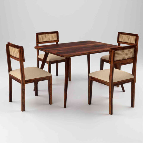 Canejoy Solid Sheesham Wood 4 Seater Dining Table With 4 Chairs (With Cushion, Natural Finish)