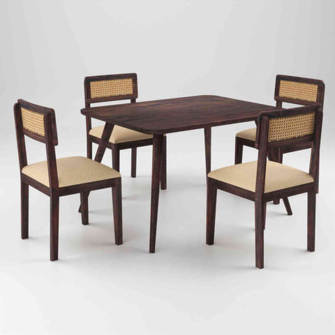 Canejoy Solid Sheesham Wood 4 Seater Dining Table With 4 Chairs (With Cushion, Walnut Finish)