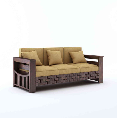 Olivia Solid Sheesham Wood 3 Seater Sofa (Walnut Finish)