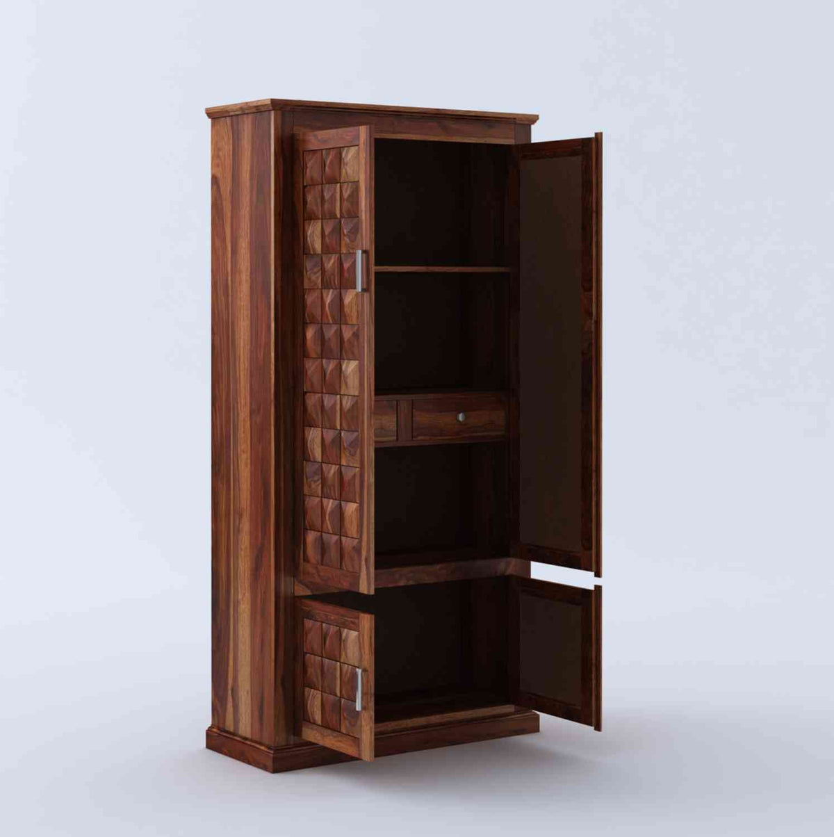 Sofia Solid Sheesham Wood Double Door Wardrobe (Natural Finish)