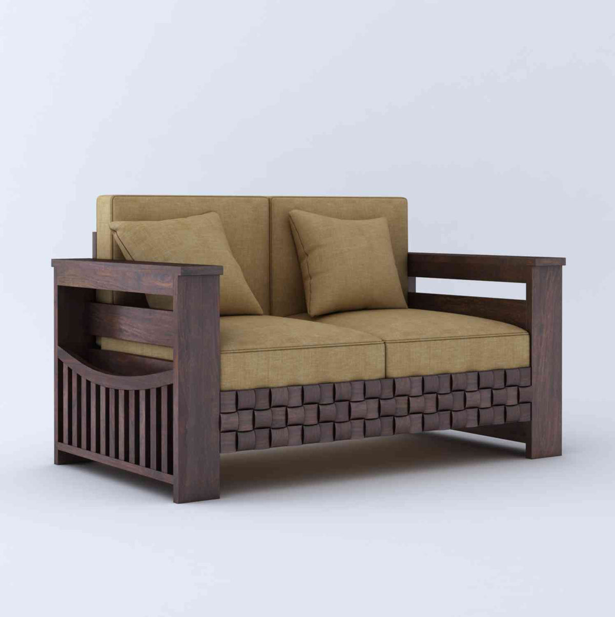 Olivia Solid Sheesham Wood 2 Seater Sofa (Walnut Finish)