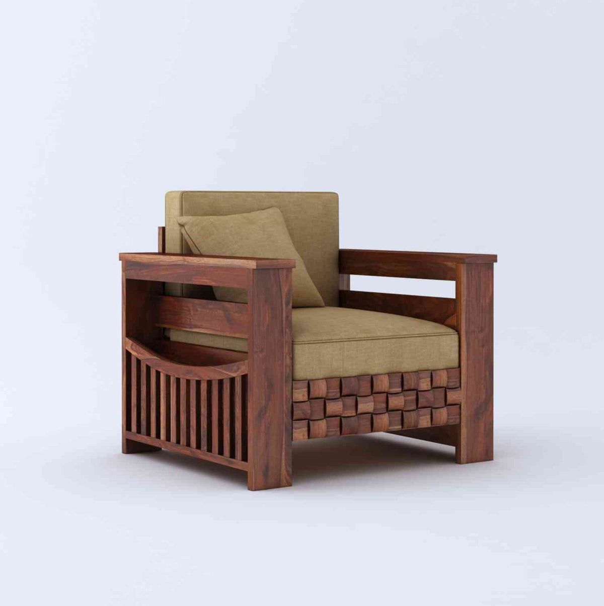 Olivia Solid Sheesham Wood Single Seater Sofa (Natural Finish)