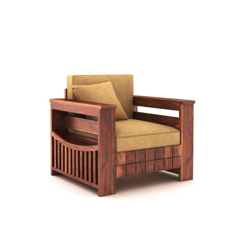Sofia Solid Sheesham Wood Single Seater Sofa (Natural Finish)