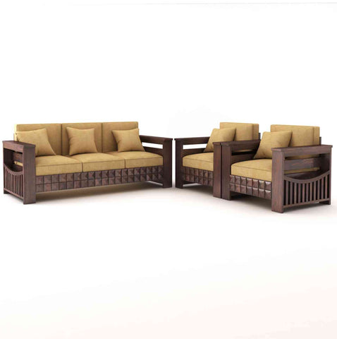 Sofia Solid Sheesham Wood 5 Seater Sofa Set (Walnut Finish, 3+1+1)