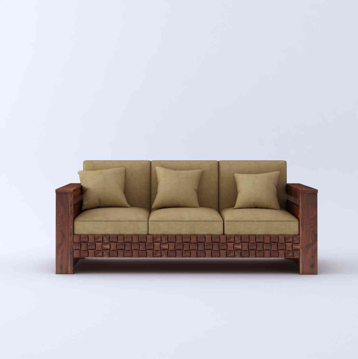 Olivia Solid Sheesham Wood 5 Seater Sofa Set With Coffee Table (3+2, Natural Finish)