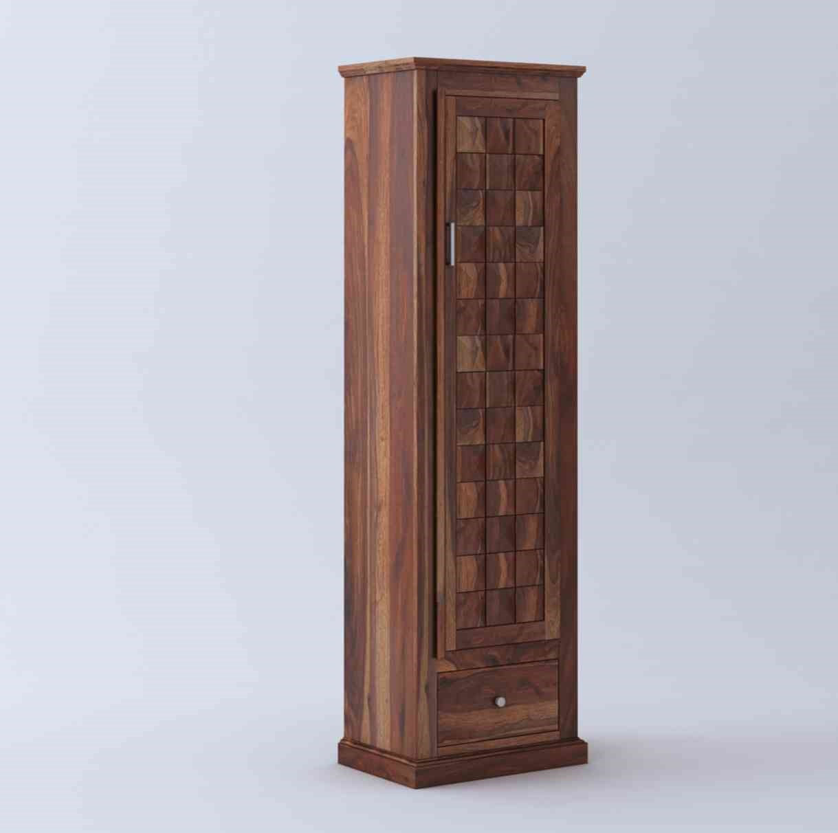 Sofia Solid Sheesham Wood Single Door Wardrobe (Natural Finish)
