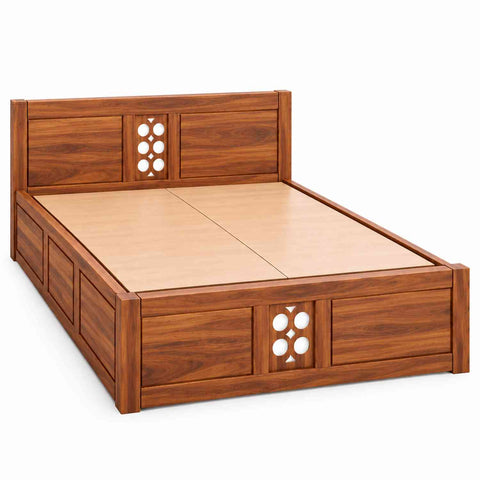 Monstro Solid Sheesham Wood Bed With Box Storage (Queen Size, Natural Finish)