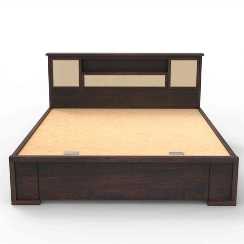 Feelinn Solid Sheesham Wood Hydraulic Bed With Box Storage (Queen Size, Walnut Finish)
