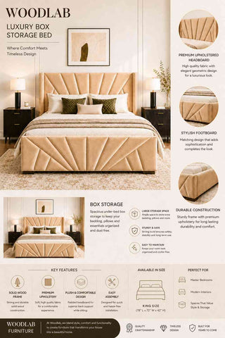 Embrace Premium Fabric Bed With Box Storage (King Size, Beige)