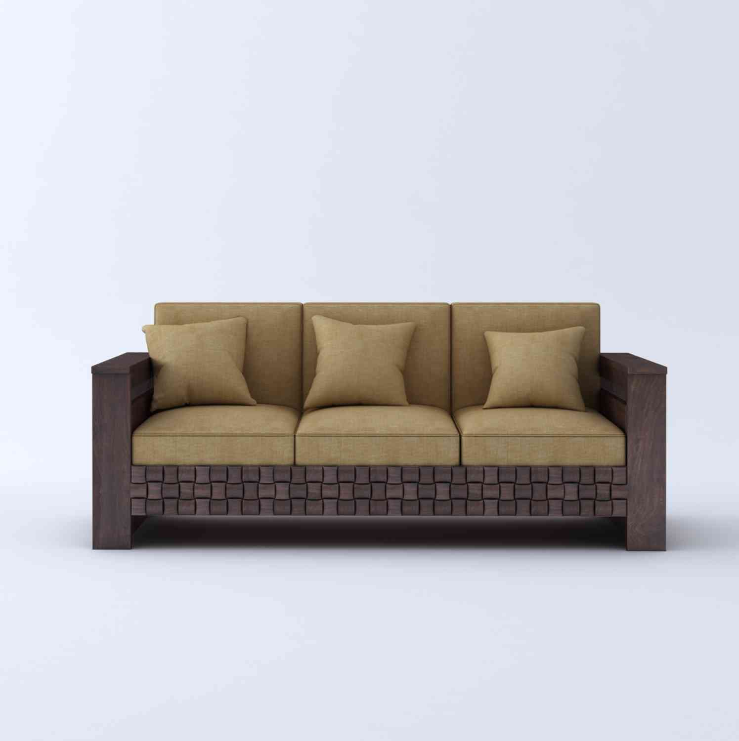 Olivia Solid Sheesham Wood 5 Seater Sofa Set (Walnut Finish, 3+1+1)