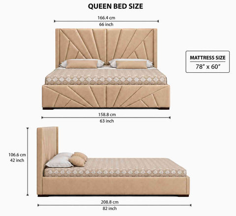 Embrace Premium Fabric Bed With Box Storage (Queen Size, Beige)