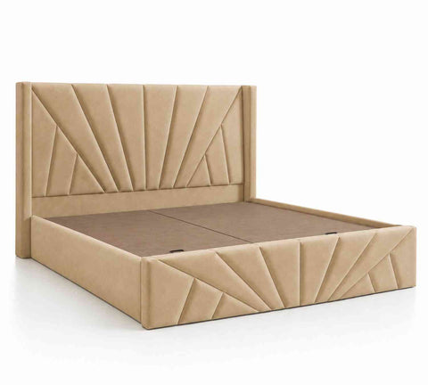 Embrace Premium Fabric Bed With Box Storage (King Size, Beige)