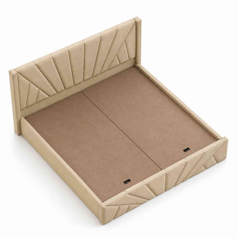 Embrace Premium Fabric Bed With Box Storage (Queen Size, Beige)