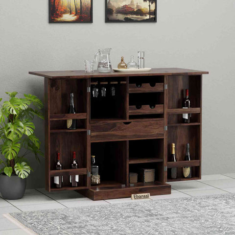 Sofia Solid Sheesham Wood Bar Cabinet (Walnut Finish)