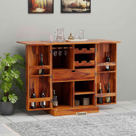 Sofia Solid Sheesham Wood Bar Cabinet (Natural Finish)