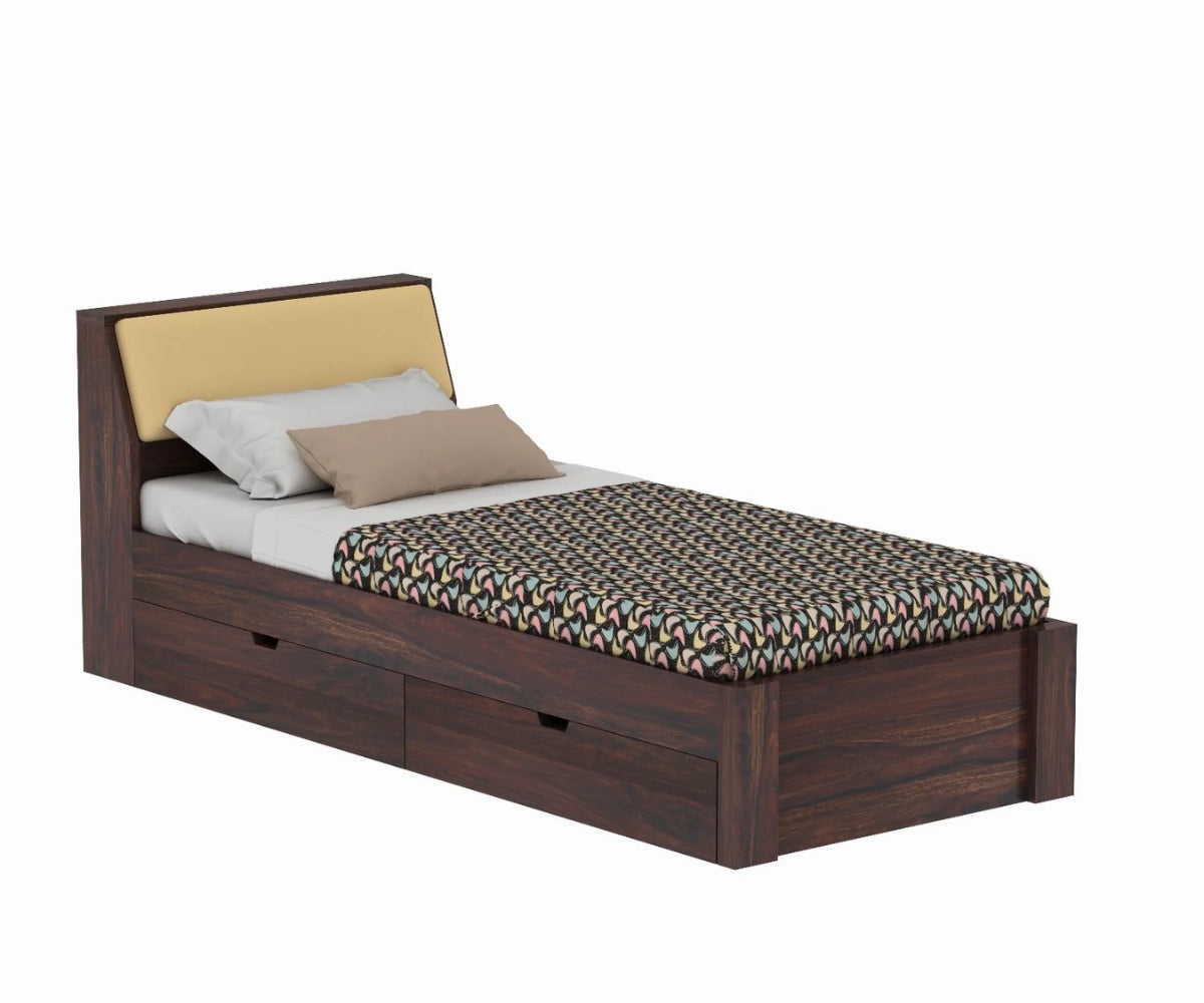Rubikk Solid Sheesham Wood Single Bed With Two Drawers (Walnut Finish)