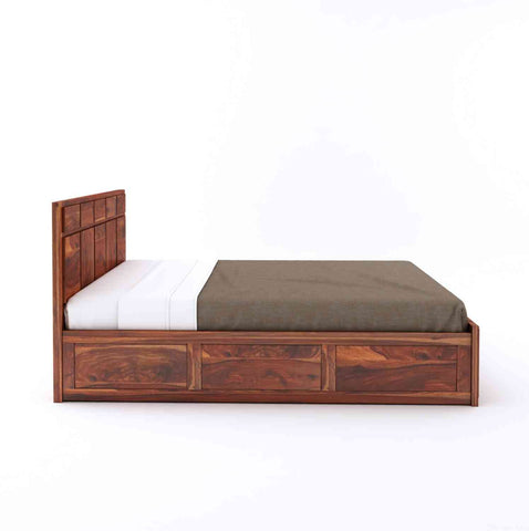 Mobell Solid Sheesham Wood Hydraulic Bed With Box Storage (King Size, Natural Finish)