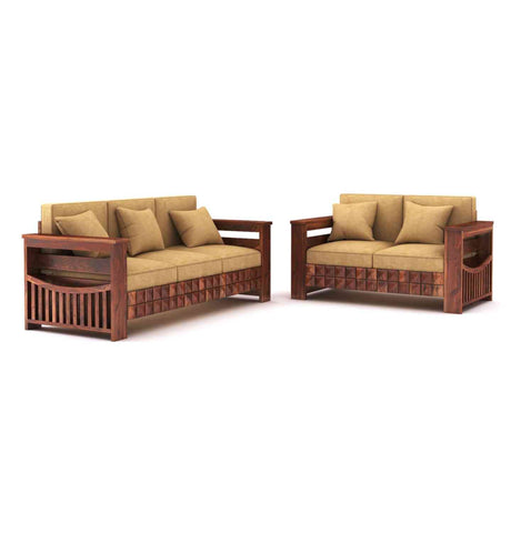 Sofia Solid Sheesham Wood 5 Seater Sofa Set (Natural Finish, 3+2)