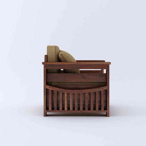 Olivia Solid Sheesham Wood Single Seater Sofa (Natural Finish)