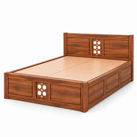 Monstro Solid Sheesham Wood Bed With Box Storage (King Size, Natural Finish)