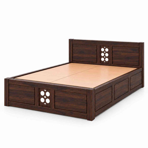Monstro Solid Sheesham Wood Bed With Box Storage (King Size, Walnut Finish)