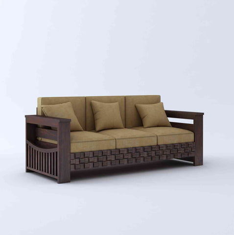 Olivia Solid Sheesham Wood 5 Seater Sofa Set (Walnut Finish, 3+1+1)