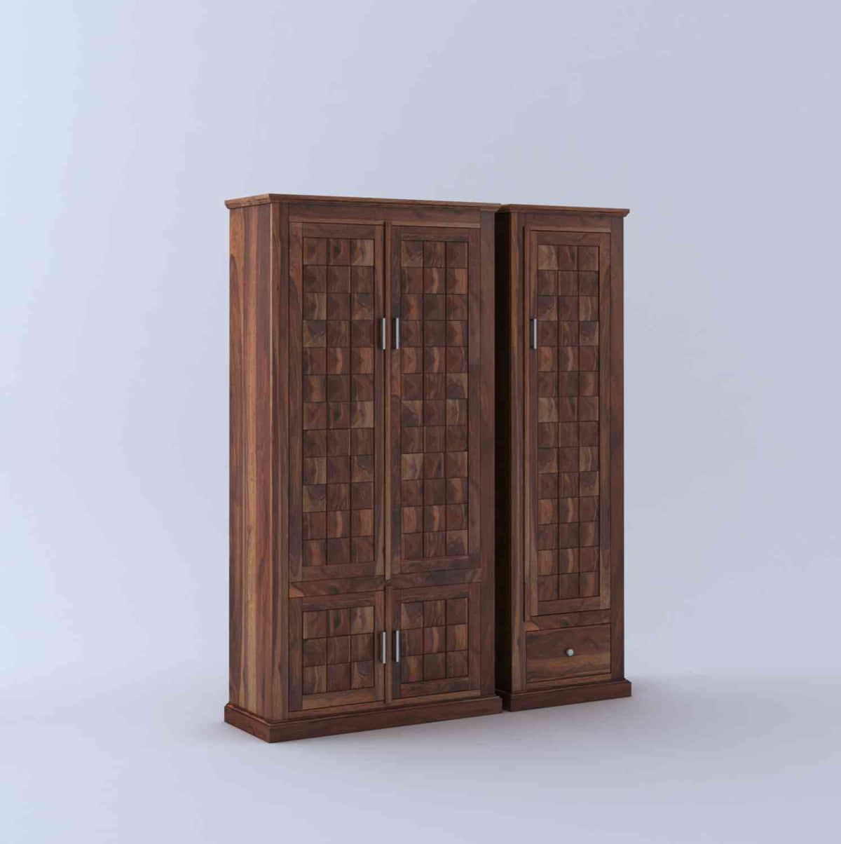 Sofia Solid Sheesham Wood Wardrobe Set (Natural Finish)