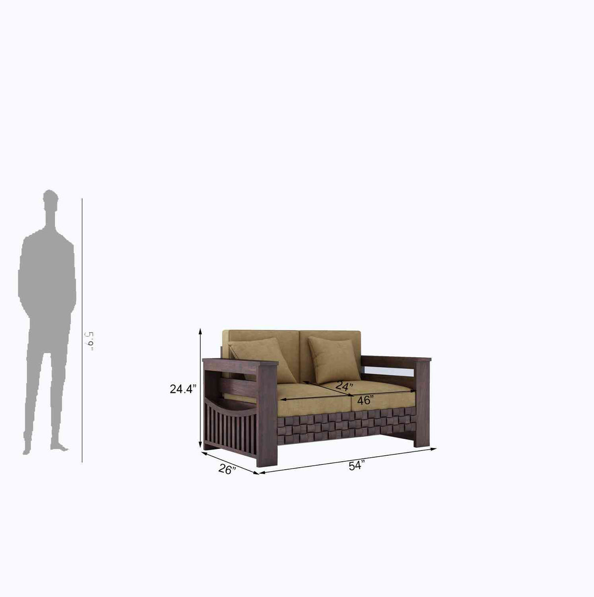 Olivia Solid Sheesham Wood 2 Seater Sofa (Walnut Finish)