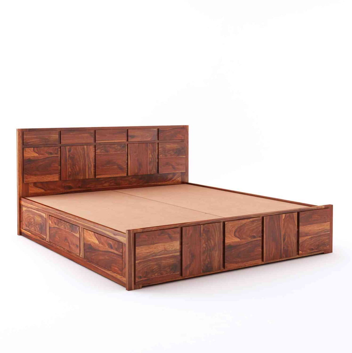 Mobell Solid Sheesham Wood Bed With Box Storage (Queen Size, Natural Finish)